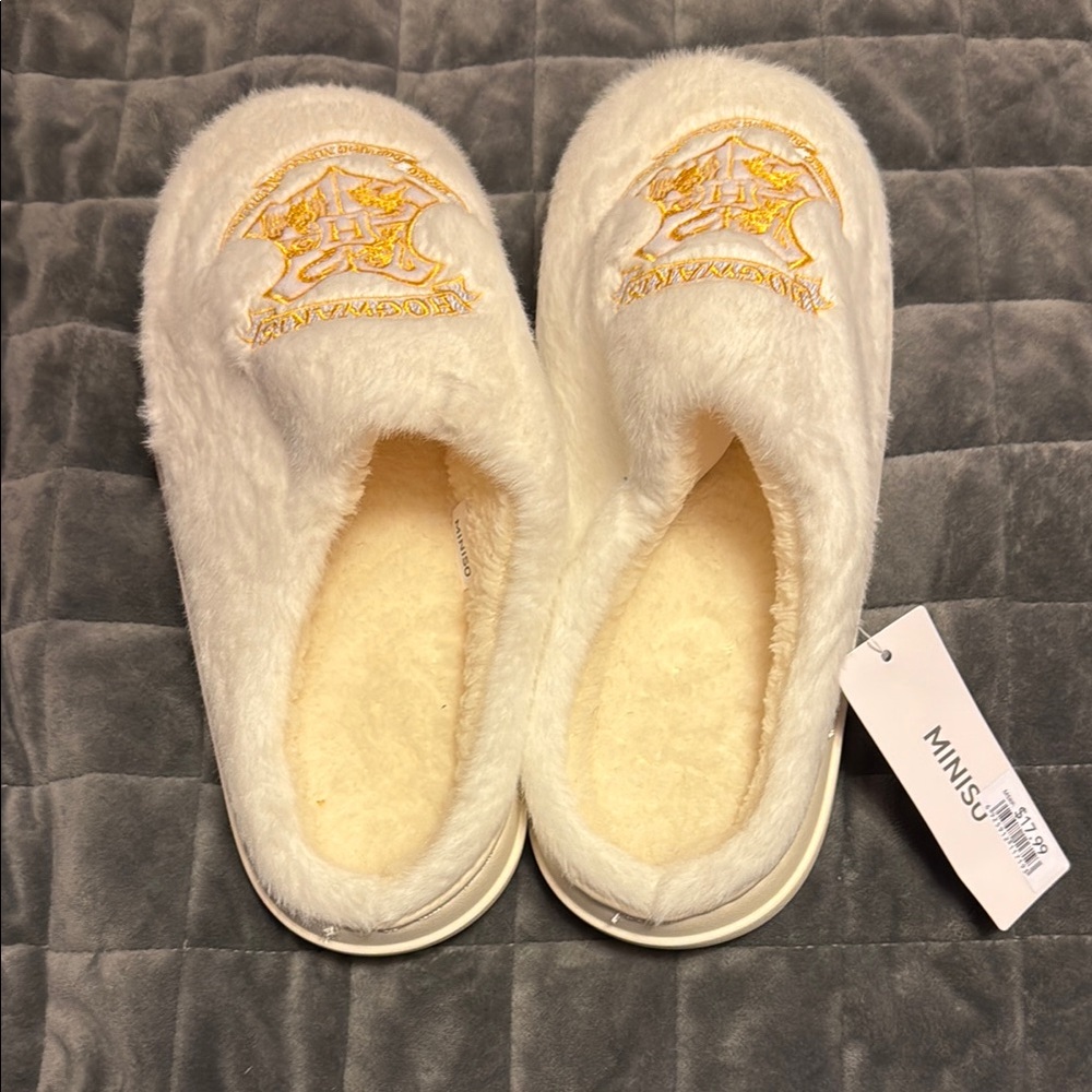 Miniso Harry Potter White and Gold Furry Slippers